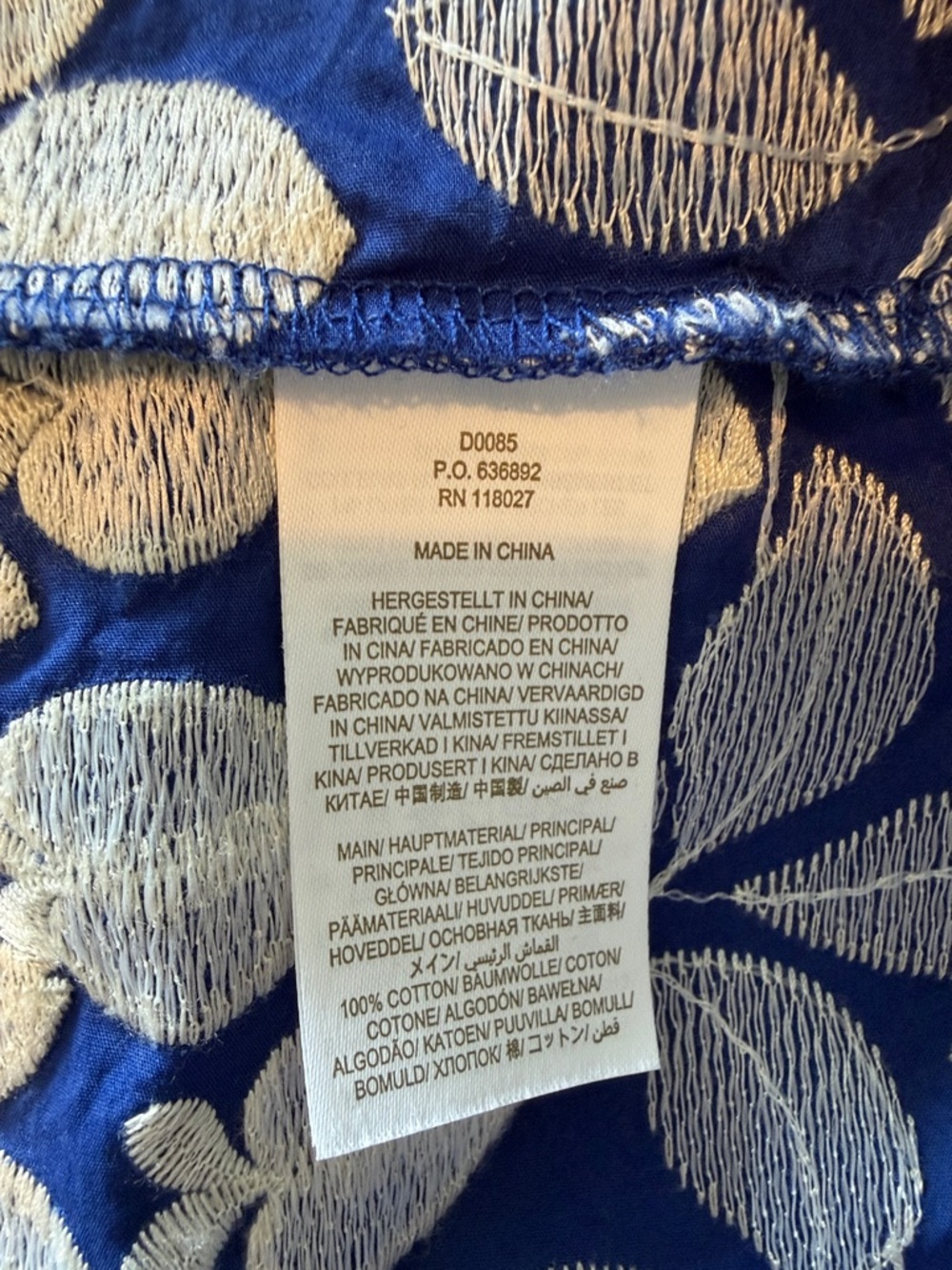 Boden Women’s Blue Tiered Midi Dress with White Floral Embroidery Size 10 - Picture 6 of 6